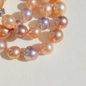 20.5 Inches Colorful Pearl Necklace Pastel Peach Mauve Metallic Pearl Necklace Sterling Silver Clasp Semi-baroque Pearl image 2