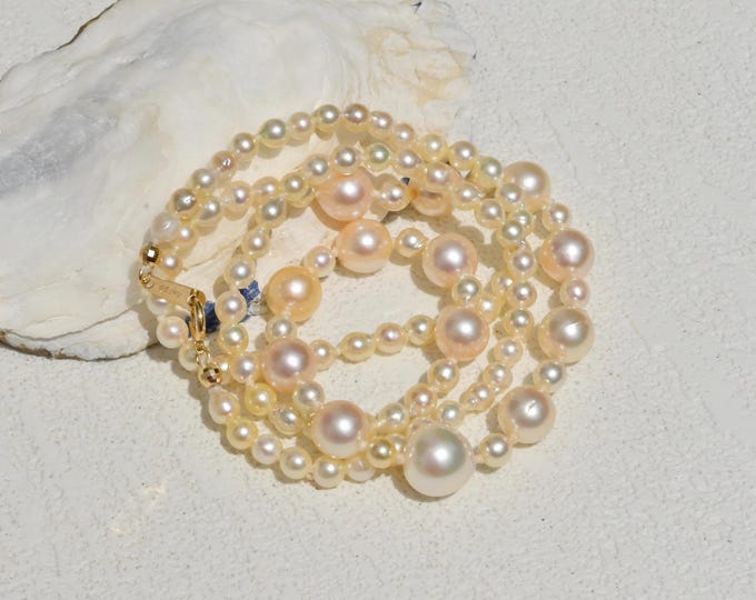 Cream Akoya Pearl Necklace: 19.25-inch, Solid 18K Gold Clasp