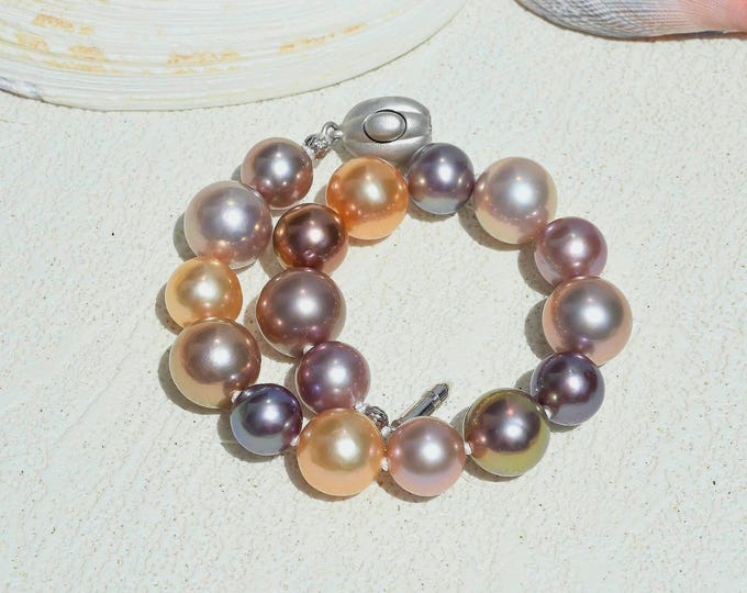 Multicolor Freshwater Pearl Bracelet: 8.3 to 10.7mm, Sterling Silver Clasp, Best fit 6.5 to 6.75 Inch Wrist Size