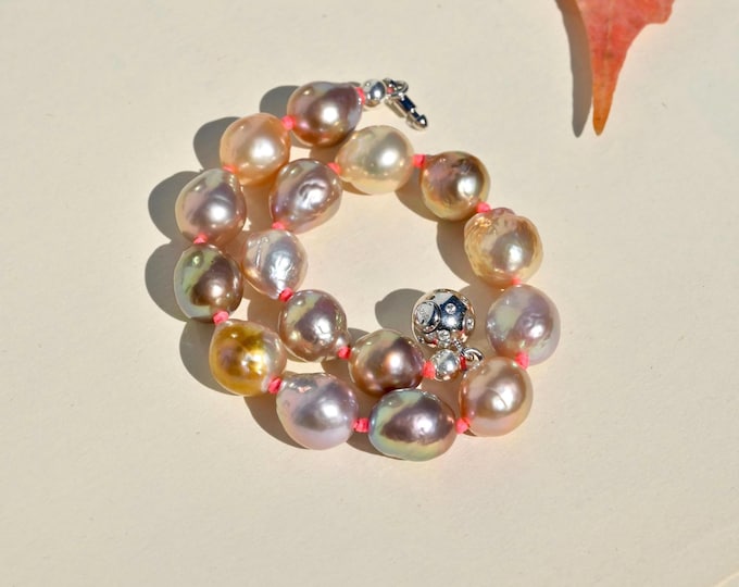 Ripple Pearl Bracelet: Kasumi-like, Sterling Silver Clasp, Super Metallic, 7-inch Wrist Size