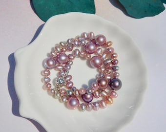 Purple Pearl Necklace | Super Metallic | Mauve | 16 Inches | Sterling Silver Clasp | Pink | Mauve | AAA+ | Plum | Pearl Necklace