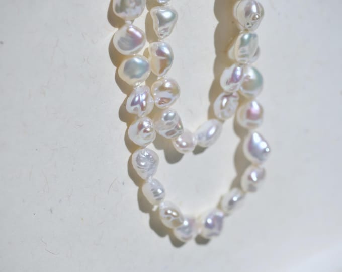 Baroque Keshi Pearl Necklace: Solid 18k Gold, Silvery White, AAA+