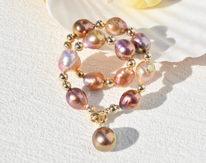 Intense Ripple Pearl Bracelet: Kasumi-like, Gold Filled Clasp, Super Metallic, 7-inch Wrist