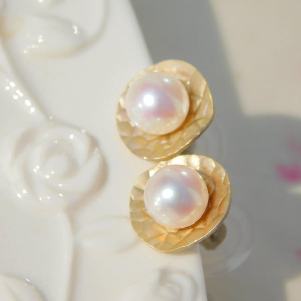 AAA Freshwater Pearl Sterling Silver Post Earrings | Pink Overtone