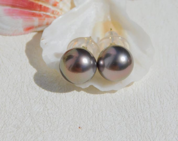 10.3mm Tahitian Pearl Studs | Medium Brown with Cherry | AAA | Solid 18kt Gold Studs | South Sea Pearl | Saltwater Pearl | Black Pearl Studs