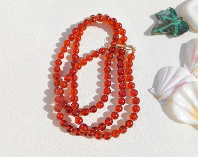 6mm Orange Mandarine Garnet Necklace | Top Grade | 25.5 Inches | Rare Find | Solid 14kt Gold Bow Tie Clasp | Gemstone Necklace | Spessartite