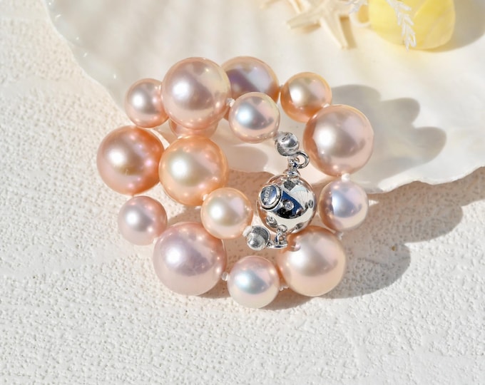 Pale Pink Freshwater Pearl Bracelet: Sterling Silver Clasp, 6.25'' to 6.5'' Wrist Size