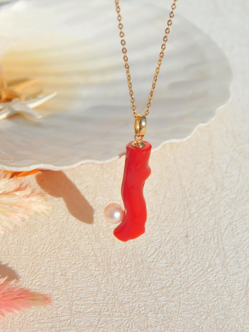 Italian Coral Branch and Akoya Pearl Pendant