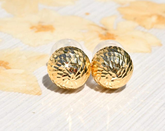 11.8mm Diamond-cut Gold Studs: Solid 18k Gold, Au750, Gold Studs