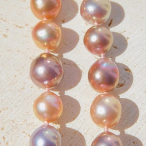 20.5 Inches Colorful Pearl Necklace Pastel Peach Mauve Metallic Pearl Necklace Sterling Silver Clasp Semi-baroque Pearl image 3