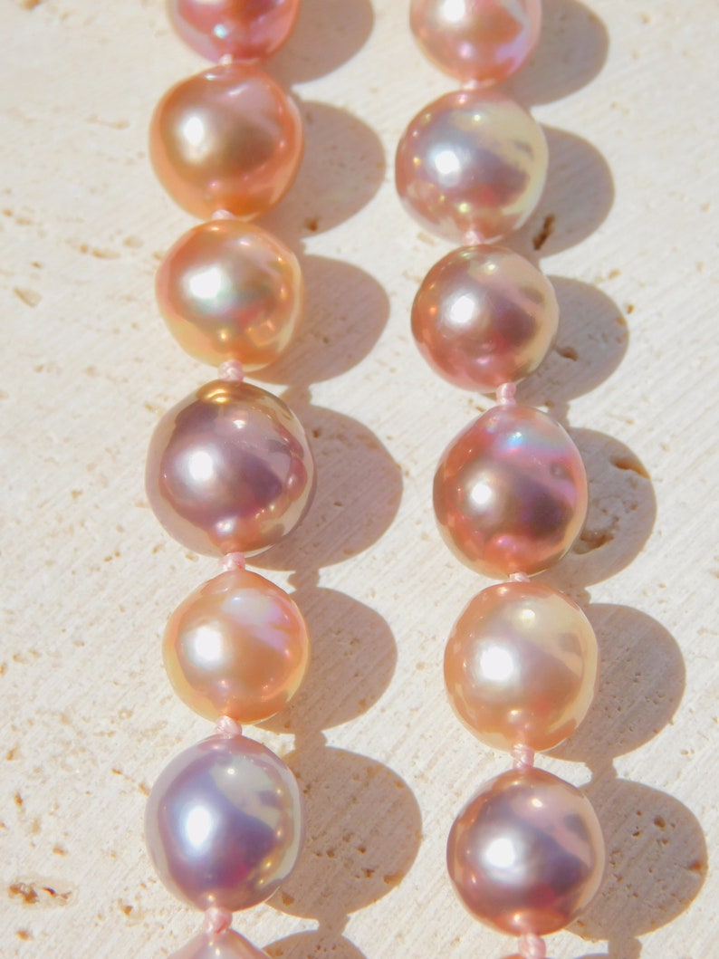 20.5 Inches Colorful Pearl Necklace Pastel Peach Mauve Metallic Pearl Necklace Sterling Silver Clasp Semi-baroque Pearl image 3
