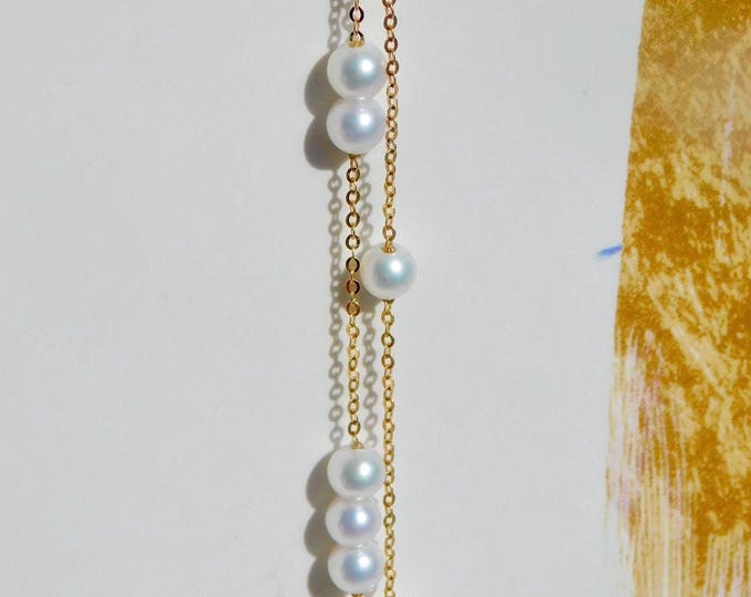 Dainty Freshwater Pearl Tin Cup Necklace | 5mm | 17'' | Solid 18k Gold Chain | AAA | White Pearls | Dainty Chain Necklace | Au750 | Layering