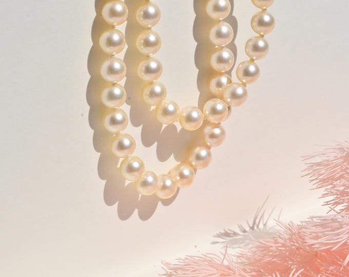 Gentle Cream Japanese Akoya Pearl Necklace: AAA, 6mm to 6.5mm; Sterling Siver Clasp, 18.5-inch