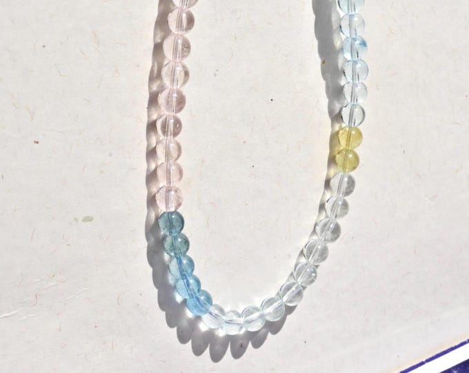 6mm Aquamarine & Morganite Beaded Necklace: Solid 14K Gold Clasp, 23.25 Inch, Gemstone, Pink, Blue