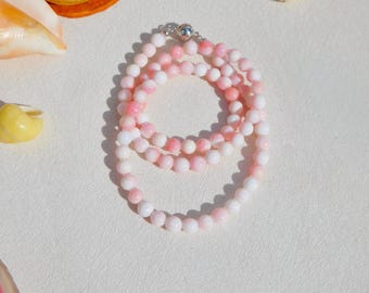 6mm Baby Pink Queen Conch Shell Necklace | Pink | Round | Shell Necklace | Sterling Silver Clasp | 20 Inches | AAA+ | Pink Necklace