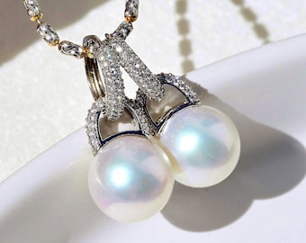 12.2mm Convertible Freshwater Pearl Hoop Earrings: White Gold plated Sterling Silver, Removable Pearl Drops/Pendant Charms