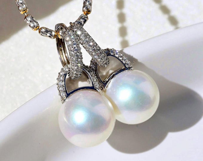12.2mm Convertible Freshwater Pearl Hoop Earrings: White Gold plated Sterling Silver, Removable Pearl Drops/Pendant Charms