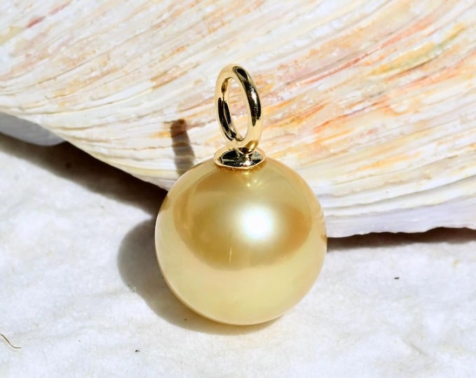 9.7mm Golden South Sea Pearl Pendant: Solid 18k Yellow Gold, AAA, Fine Pearl Jewelry