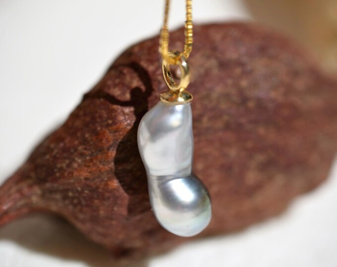 Gray Tahitian Keshi Pearl Pendant: Solid 18K Gold Bail, AAA, Small Pendant