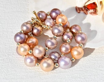 Colorful Freshwater Pearl Necklace: Gold Filled Toggle Clasp, Super Metallic, 17-inch