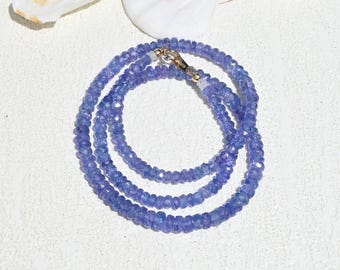3.5-5.4mm Natural Tanzanite Necklace: Solid 18k Yellow Gold, Faceted Tanzanite Rondelles, 16.75 Inch, Purple Gemstone