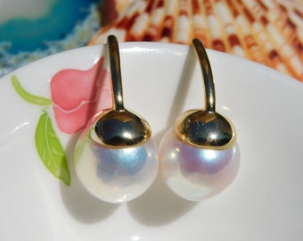 12.5mm Freshwater Pearl Earrings | Vermeil  | AAA | White | Round | Gold over Silver