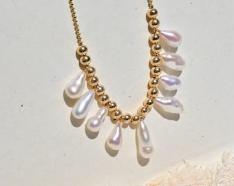 Dangle Pearl necklace: Freshwater Keshi Pearls, Super Luster, Gold Filled Chain, 18.25 Inch