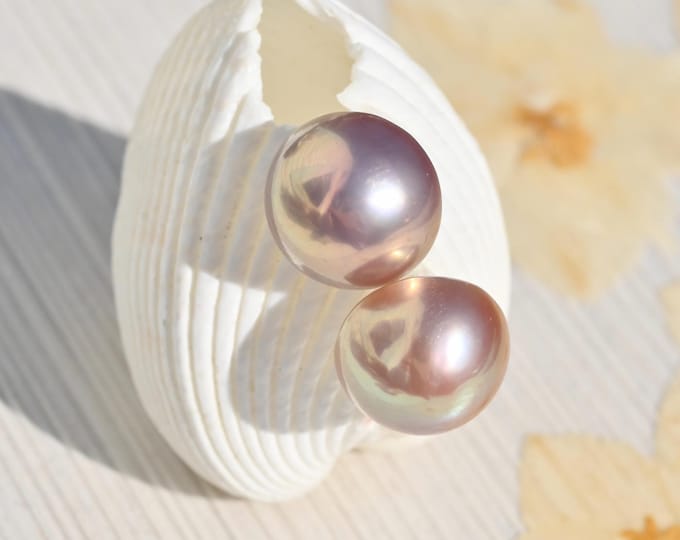 Freshwater Mabe Pearl Stud Earrings: Pastel Pink Mauve Pistachio, 11.3mm, AAA+