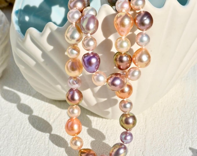 22.5-Inch Metallic Multi-color Freshwater Pearl Necklace: Soft, Smooth, Super Luster, Pink, Mauve