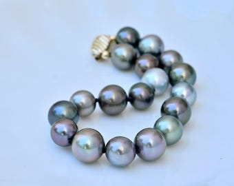 Tahitian Pearl Bracelet: AAA, 8.5 to 10.2mm, 7 Inches Wrist, Solid 9k Gold Clasp