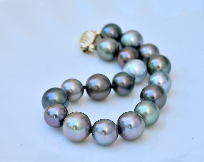 Tahitian Pearl Bracelet: AAA, 8.5 to 10.2mm, 7 Inches Wrist, Solid 9k Gold Clasp