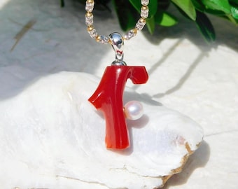Akoya Pearl & Coral Branch Pendant: 18k White Gold Bail