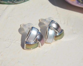 Sliced Tahitian Pearl Earrings: White South Sea, 18k Gold Plated Sterling Silver