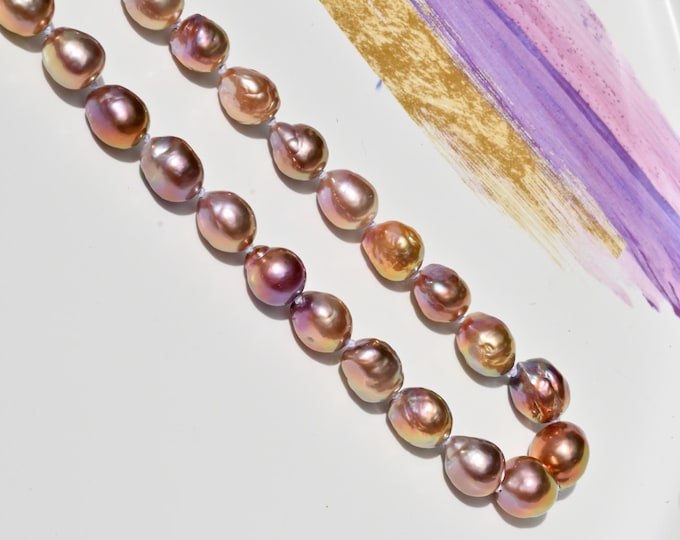 Freshwater Kasumi-like Pearl Necklace: 17.5 Inch, Vermeil Clasp, Intense Ripple