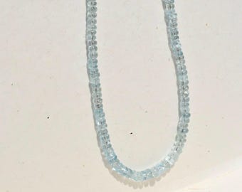 Aquamarine Beaded Necklace: Solid 18K Gold, 17.25-inch, Pale Blue Gemstone,  4.6mm-6mm