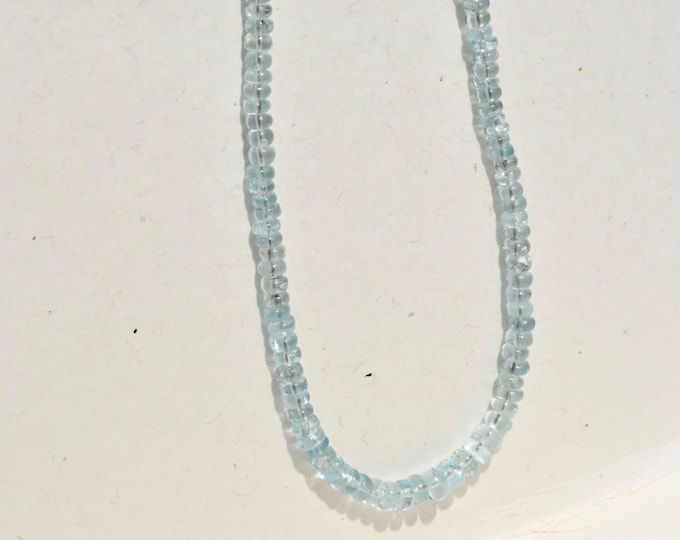 Aquamarine Beaded Necklace: Solid 18K Gold, 17.25-inch, Pale Blue Gemstone,  4.6mm-6mm