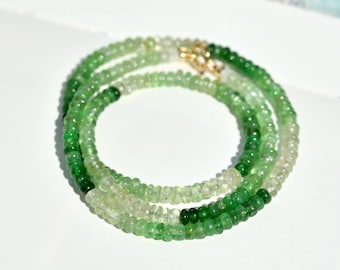 Ombre Tsavorite Necklace: Solid 18k Gold Rondelle Gemstone, 16.25 Inches, Green