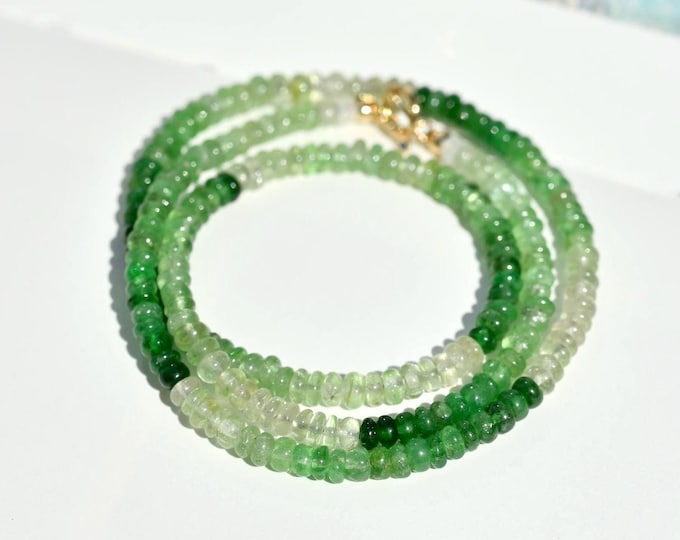 Ombre Tsavorite Necklace: Solid 18k Gold Rondelle Gemstone, 16.25 Inches, Green