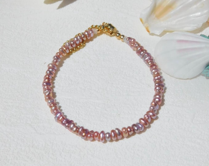 Mauve Pink Small Keshi Pearl Bracelet | Freshwater Pearls | AAA | Gold filled | Magnetic Clasp with Safety Chain | Layering | Stacking