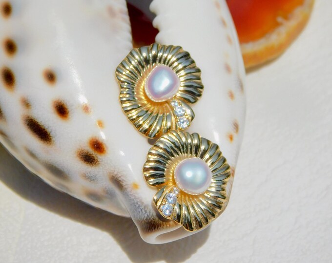 Swirl Earrings | Freshwater Keshi Pearl Vermeil Earrings | Super Luster | Statement Earrings | AAA+ | Gold Plated Silver | Keshi Pearls