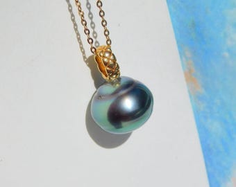 Rich Blue Green Circled Tahitian Pearl Pendant | 11.5mm | Peacock | Solid 18k Gold | AAA | Single Pearl Pendant | Saltwater Pearl | Au750