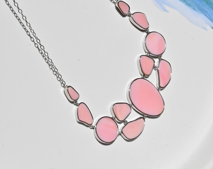 Pink Queen Conch Shell Necklace: Sterling Silver Statement Necklace, Adjustable 18-20 Inch, Blush Pink