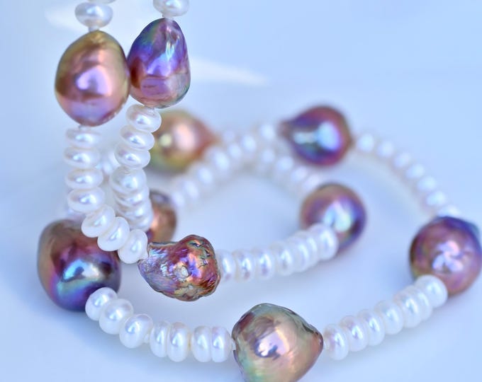 Intense Metallic Ripple Pearl Necklace: Kasumi-like, Gold Filled Clasp, Freshwater, Choker, 15.5 Inch