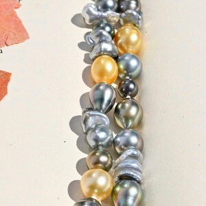 26-inch veelkleurige Zuidzeeparelketting: Tahitiaans, Keshi, gouden parels, AAA, geen sluiting