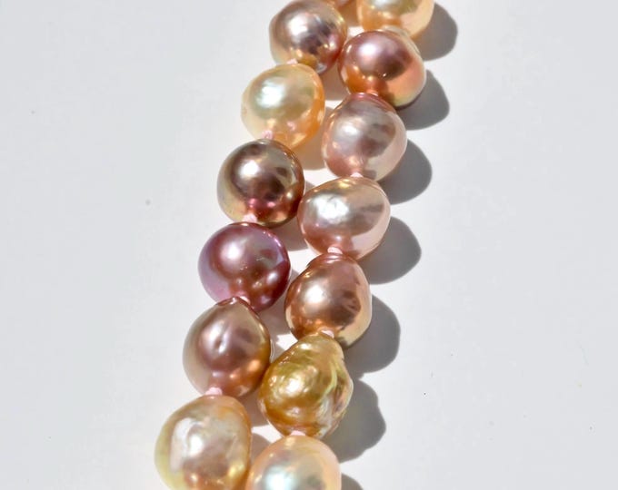 Kasumi-like Ripple Freshwater Pearl Necklace: 18 Inch, Pink Gold Pearls with Vermeil Clasp