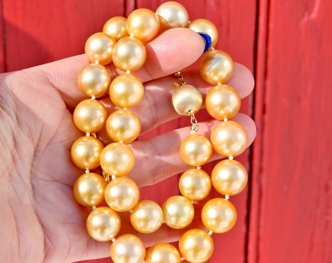 Golden South Sea Pearl Necklace: 12-14mm, AAA, 17-Inch, Solid 14K Gold Clasp