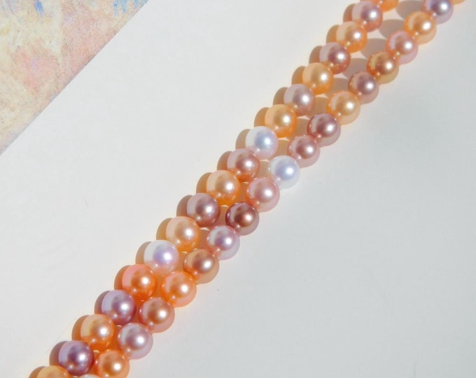 4-5mm Multicolor Freshwater Pearl Necklace | Very High Luster | AAA+ | Petite Pearl Necklace | Solid 18kt Gold Clasp | 16.25 Inches | Pink