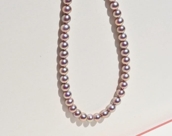 Metallic Mauve Bronze Pearl Necklace: Petite Size 4-5mm, AAA+, Solid 18K Gold Clasp, 16.75-Inch