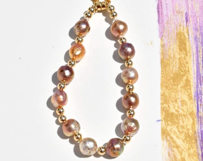 Kasumi-like Pearl Bracelet: Multicolor Baroque Freshwater Pearls, Gold Filled Magnetic Clasp,  6.25 - 6.5 inch Wrist