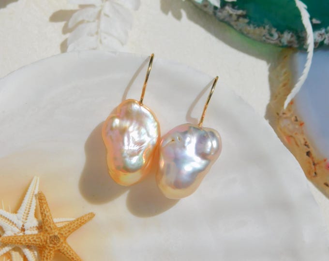 Mismatched Freshwater Pearl Earrings | Solid 18kt Yellow Gold | Pastel Coral Pink | Mauve Pearl | Golden Blush | Pearl Drop Earrings | AAA+